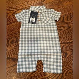 Me + Henry, Plaid Short Sleeve Polo Romper with Pocket, Grey. Brand new, tags on